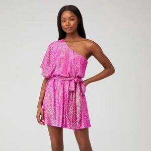 Show me your MUMU pink sequin one shoulder mini dress